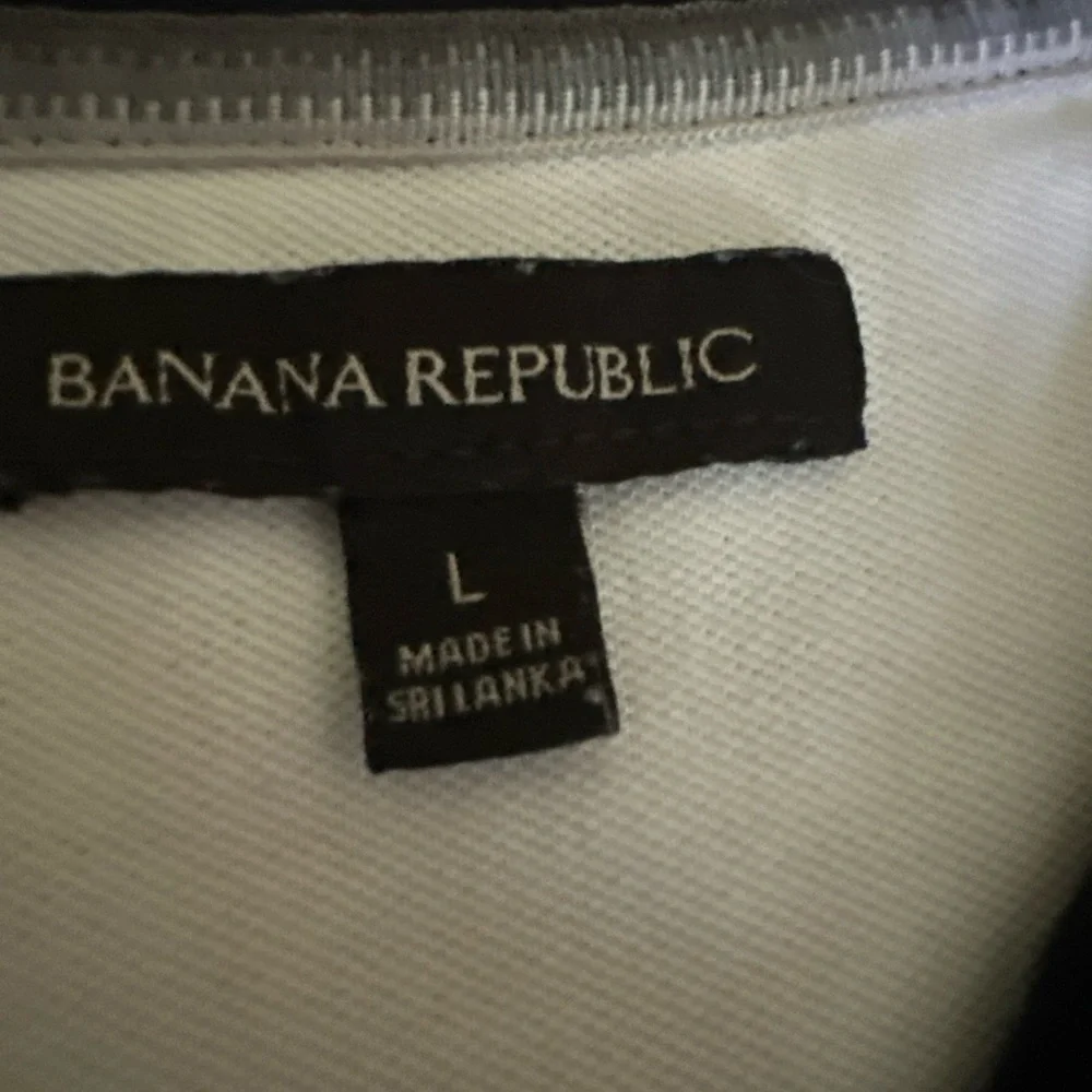 Banana Republic Polo Mens L Large Blue Elephant Stripe‎ Preppy Classic School